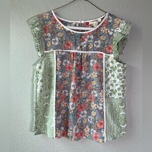 Monteau Women’s Flutter Sleeve Floral Blouse Size Large